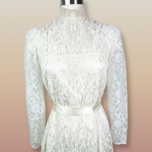 1970's Lace Prairie Dress - Cottage Core - Granny Core Dress - Boho Wedding - Picture 3 of 6